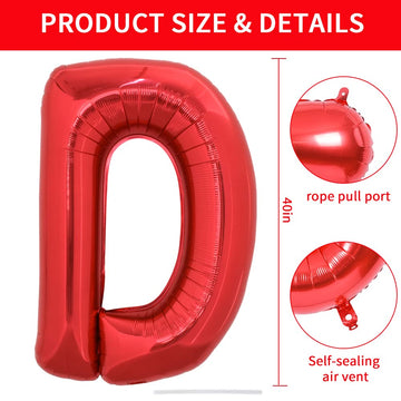Toniful 40 Inch Large Bright Red Letter Balloons A-Z, Giant Jumbo Helium Foil Mylar Big Letter D Balloons For Birthday Party Ann