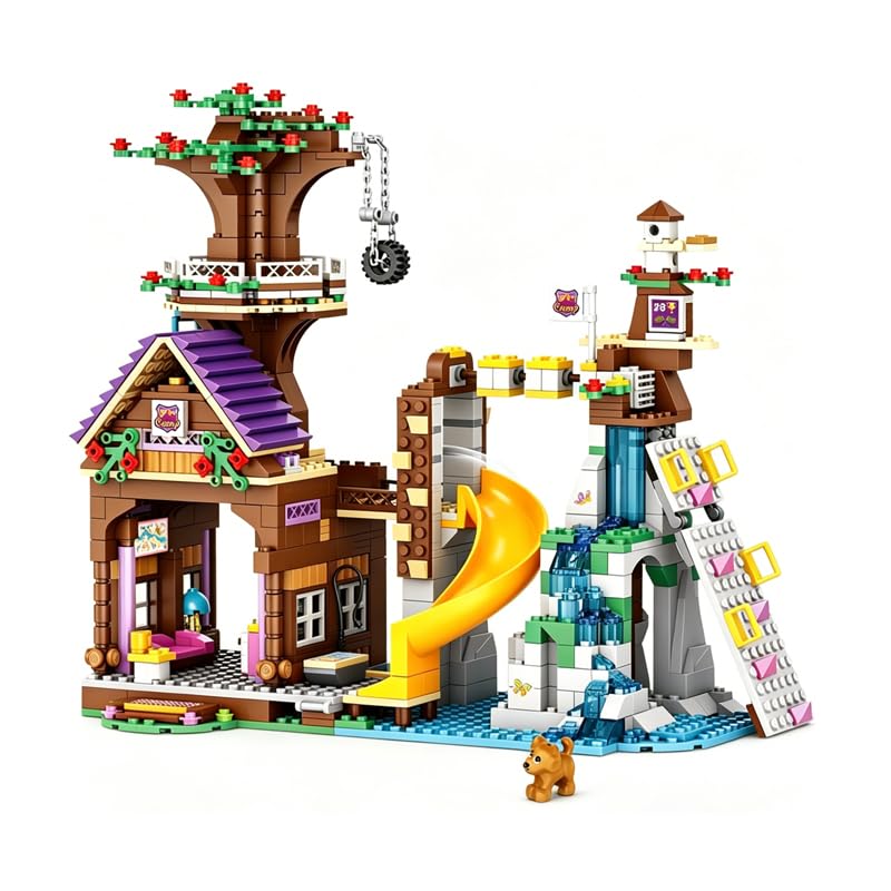 Sky Line Ocean Camp Tree House Building Block Set, 922+ Pcs Forest Adventure Treehouse Model Kit, Creative Construction Toy With