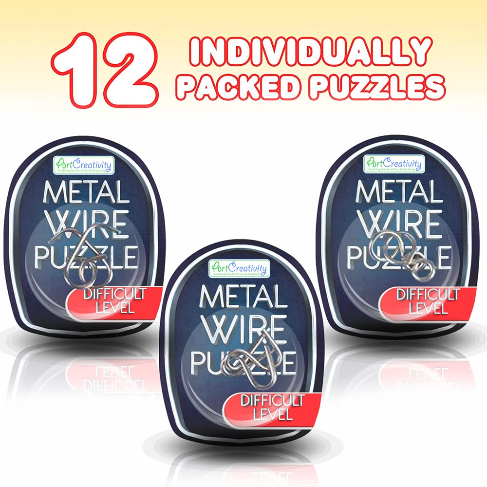 Gamie Brain Teaser Puzzles, Metal Wire Puzzle Set of 12 Unique Individually IQ Wire Metal Puzzles - Fun Brain Teaser IQ Game - G