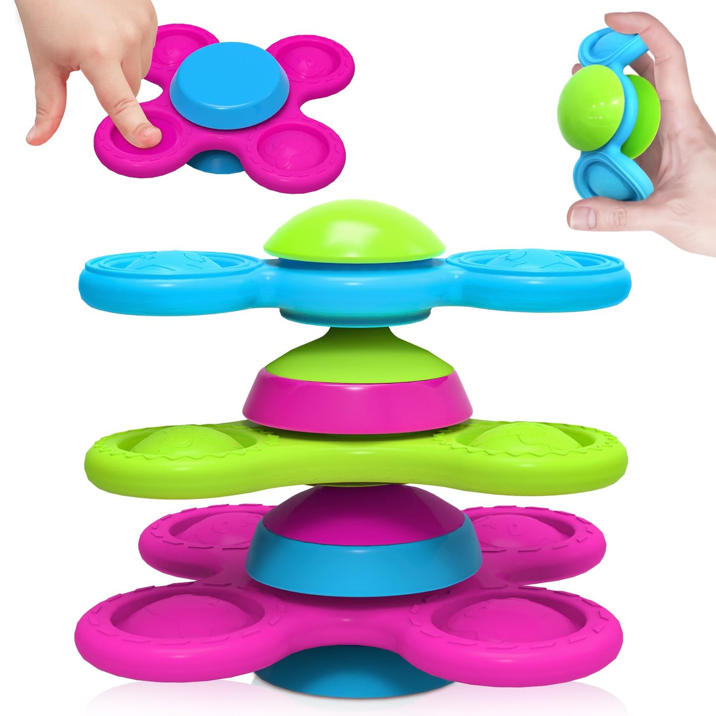 Suction Spinner Toy for Babies Cute Animals Spinning Toys for Toddlers Travel Toy Sensory Bath Toys for Babies 10-12 Months Gifts for Kids Suction Cup Toy