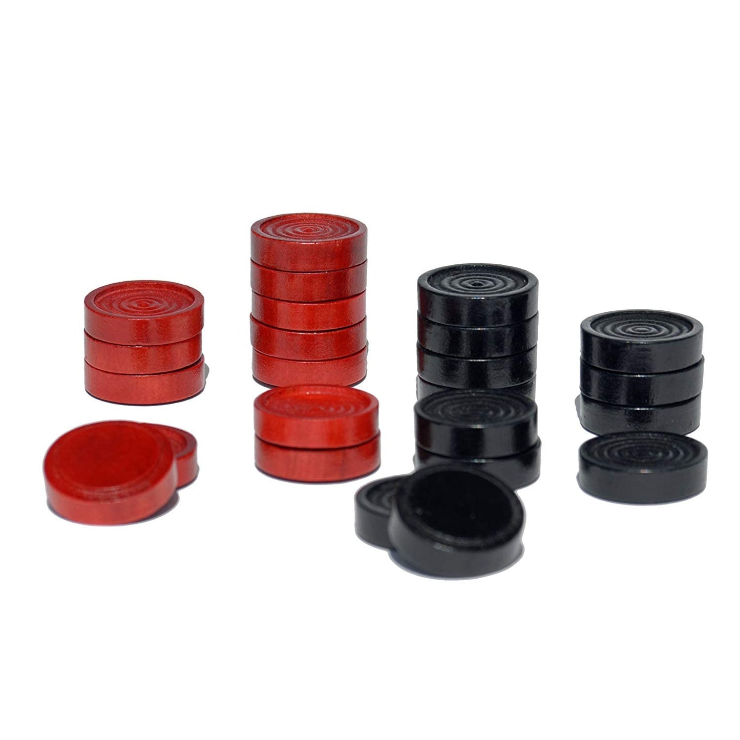 We Games Wood Backgammon Chips With Cloth Pouch - 1.125 In. Diameter - Set Of 30 (Red & Black)