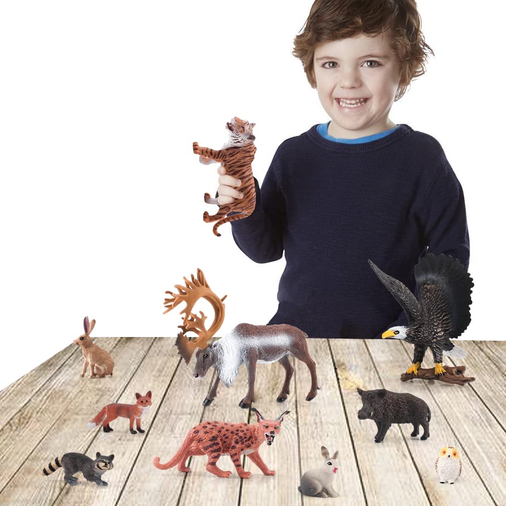 BRETOYIN Forest Animals Figures Playset 10PCS Woodland Animal Figurines Toys Set Plastic Animals Figure Tiger Figurine Wolf Figu