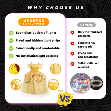 Uporpor Light Up Princess Belle Costume Girls Kids Toddler Beauty And The Beast Dress Outfit Cosplay Halloween Christmas Carniva