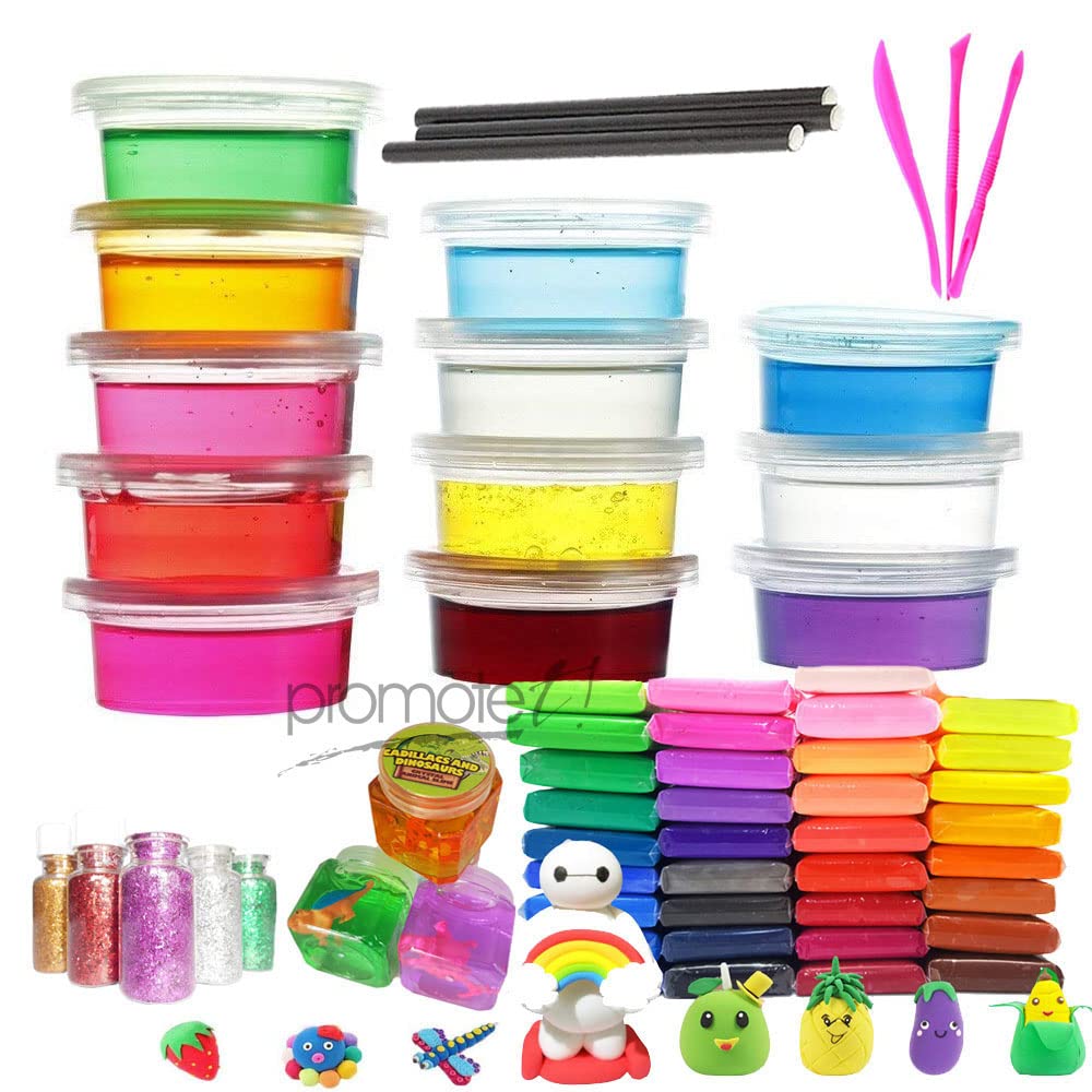 Promote Trader Combo Of 3 Toy Slime With 12 Crystal Slime +36 Air Dry Clay With Free Glitter And Tool For Kids Boys And Girls Ag