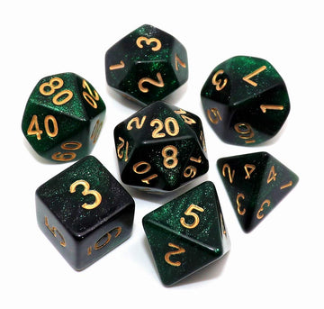 Creebuy Polyhedral Dnd Dice Set Glitter Dice For Dungeon And Dragons D&D Rpg Role Playing Games Green Mix Black Nebula Dice
