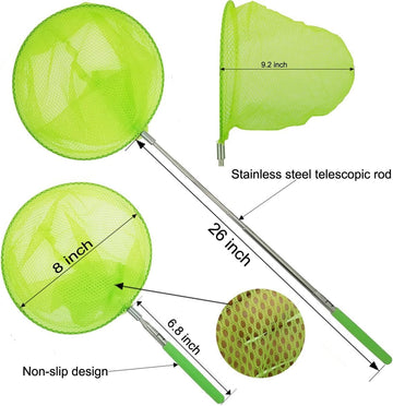 2 Pack Kids Telescopic Butterfly Fishing Nets For Kids Catching Butterfly Net Outdoor Tools For Catching Fish Ladybird, Extendable 34 Inches And Anti Slip Grip