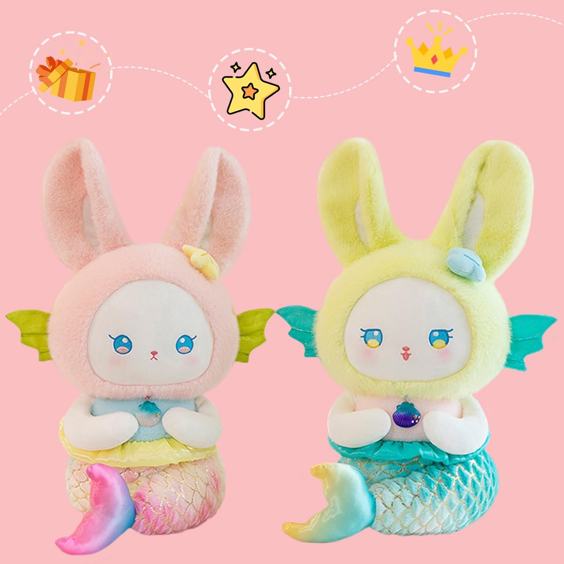 Elainren Cute Mermaid Shape Bunny Plush Toy Cuddle Blue Mermaid Fish Stuffed Marine Doll Gifts/14 ' '