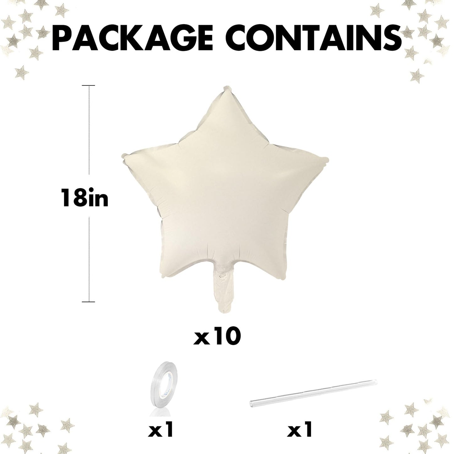 18 Inch Cream Star Balloons, 10 Pcs White Star Shape Foil Balloon Helium Balloons, Big Mylar Star Balloons For Wedding, Baby Sho
