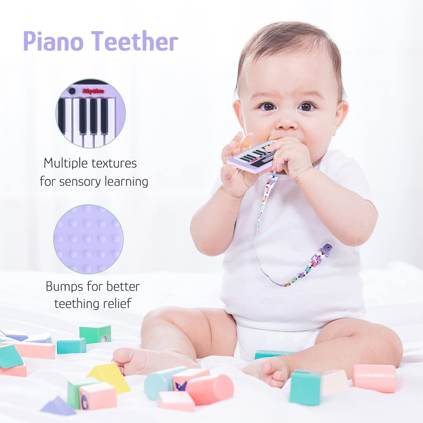 Unique Cute Silicone Newborn Baby Girl Shower Gifts Piano Teething Toy- Black and White High Contrast Visual Stimulation Develop