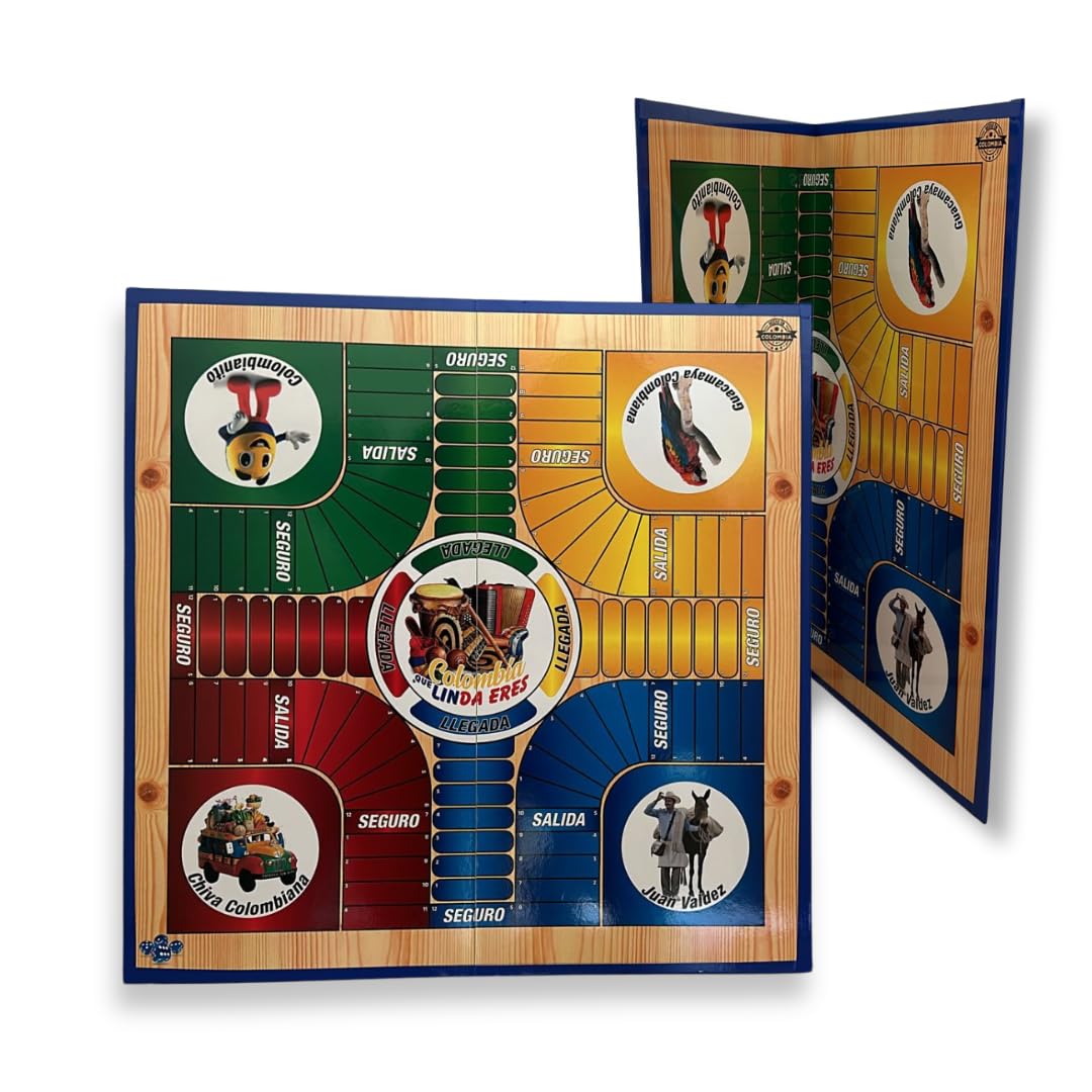 Generic Colombian Parques Board Game - 50x50 cm, Plegable, Doble Cara, for 4-6 Players, Multicolor, Plastic