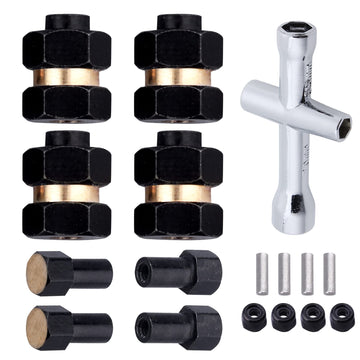 4 Pieces Brass 7mm Hex Extended Wheel Hubs Wheel Spacers Axle Extension Combiner w/Locknuts and Wrench, Compatible with Axial SC