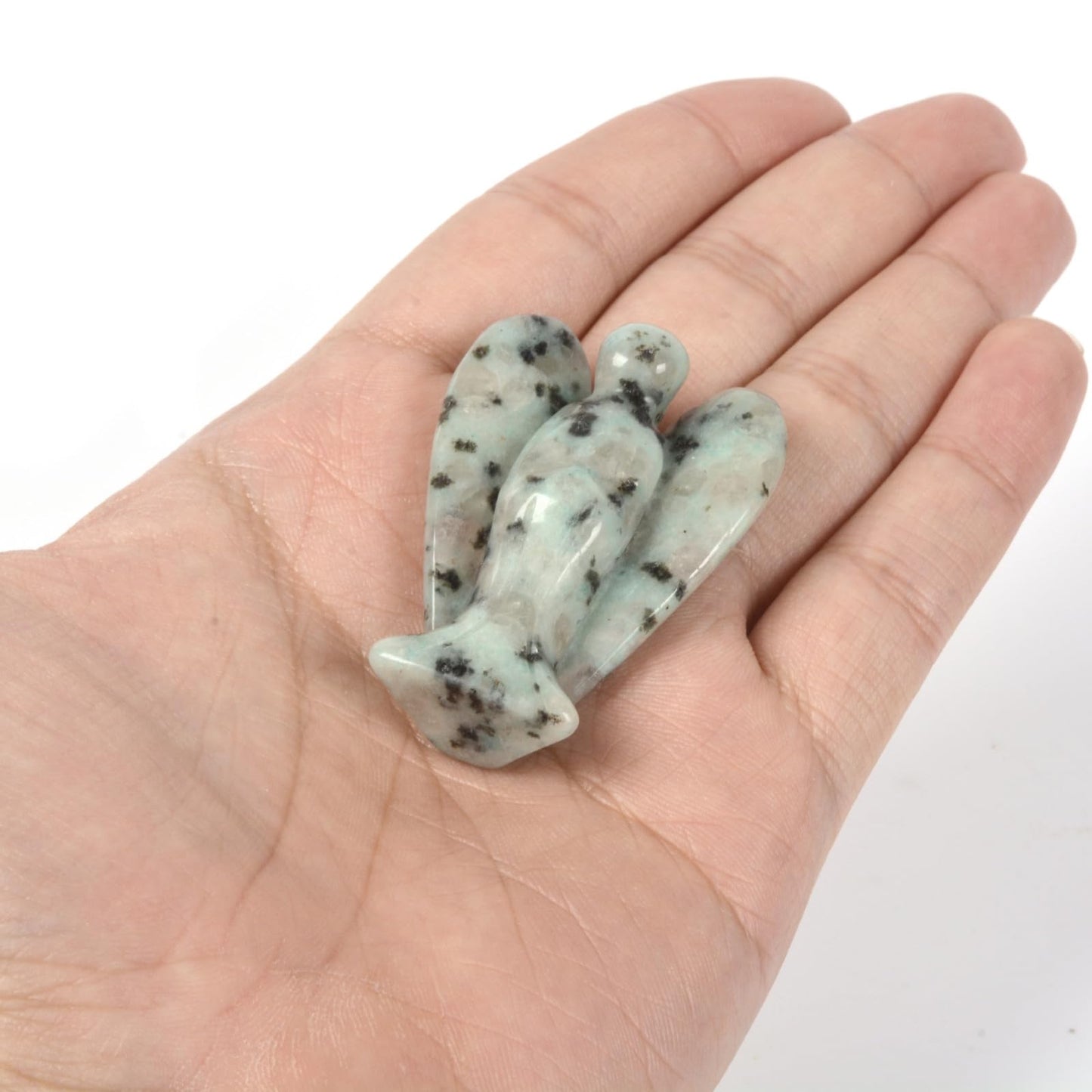 Carved Kiwi Jasper Gemstone Peace Angel Pocket Guardian Angelhealing Statue 2 Inch