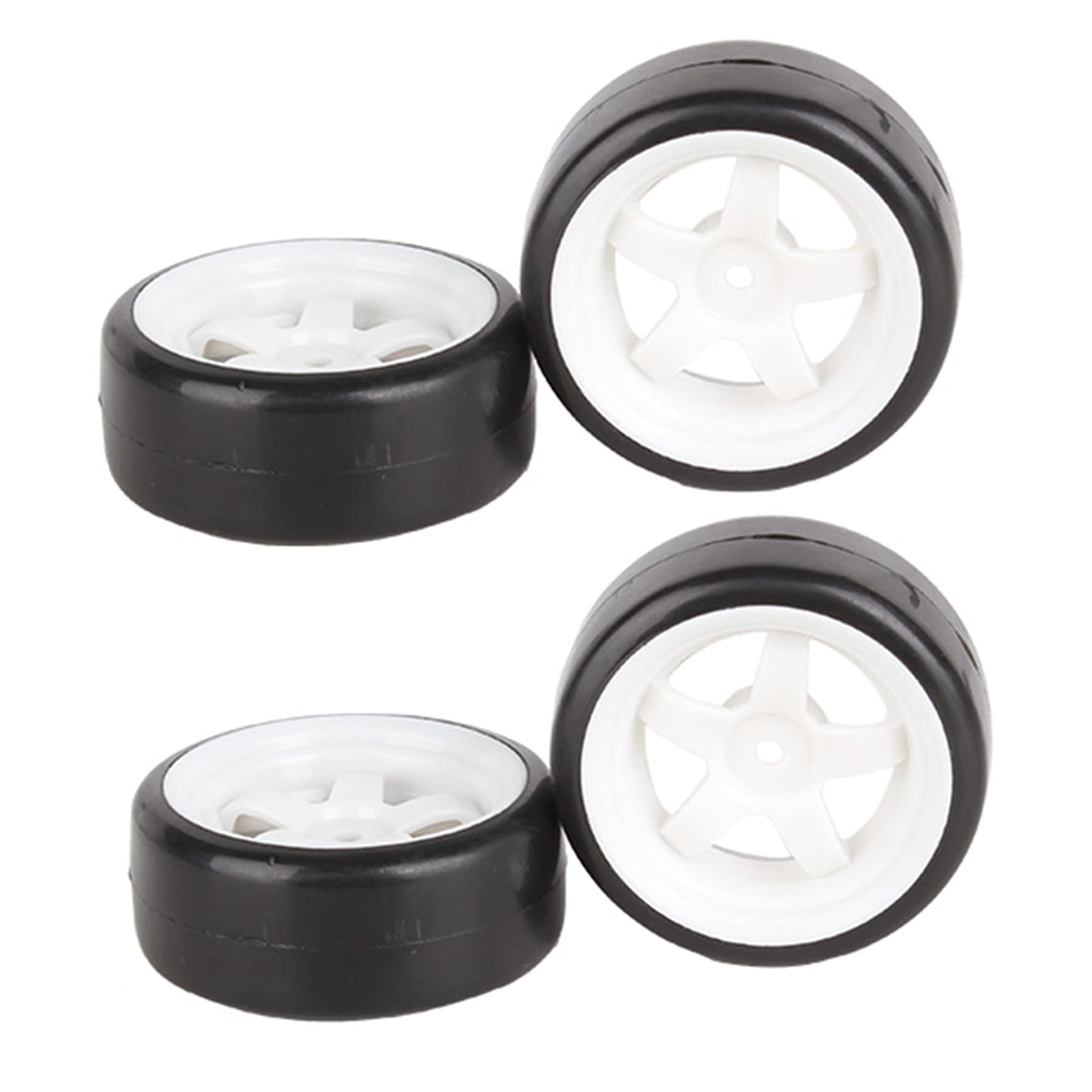 BQLZR 5 Spoke White Wheel Rim & Tyre Tires White+Black for RC 1:10 Drift Car & On Road Car Pack Of 4