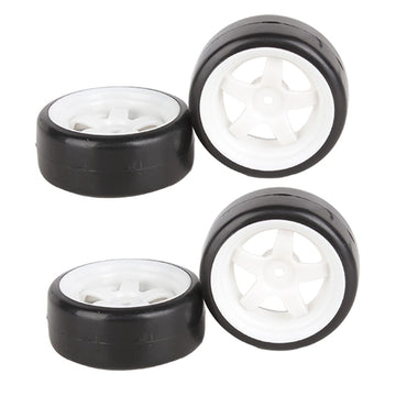 BQLZR 5 Spoke White Wheel Rim & Tyre Tires White+Black for RC 1:10 Drift Car & On Road Car Pack Of 4