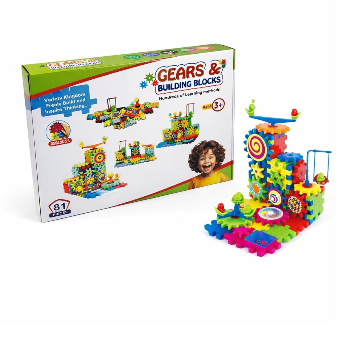 Gears & Building Blocks Set, 81 Pieces, STEM Learning Toy for Kids, Ages 3+