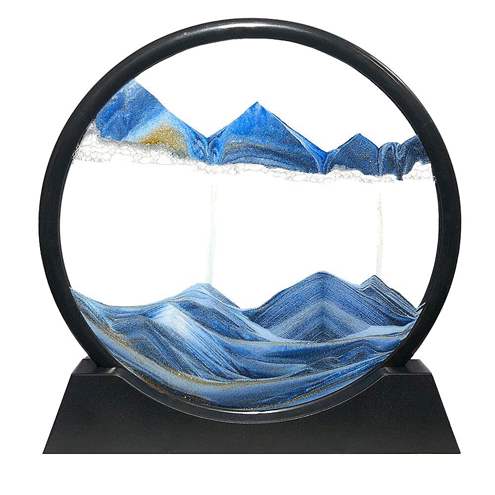 Muyan Moving Sand Art Picture Sandscapes in Motion Round Glass 3D Deep Sea Sand Art for mature-themed Kid Large Desktop Art Toys (Blue  7 Inch)