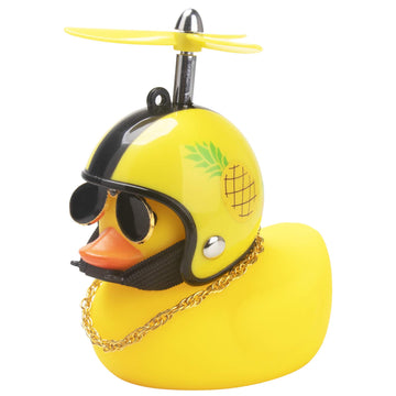 Wonuu Rubber Duck Car Ornaments Yellow Duck Car Dashboard Decorations Cool Glasses Duck With Propeller Helmet (Pineapple-Yellow)