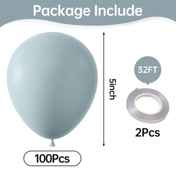 Kalor Retro Misty Blue Balloons,100 Pcs 5 Inch Mini Matte Latex Balloons For Balloon Garland Arch, Birthday Decoration, Wedding Party, Baby Shower Decorations