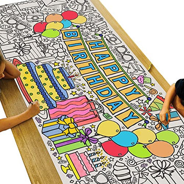 Tiny Expressions Giant Coloring Poster For Kids' Birthday - Rolled, Not Folded - 30' X 72' Coloring Table Cloth For Kids Activity - Large Happy Birthday Coloring Banner