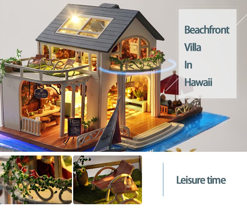 RHZN Miniature House Kit - DIY Dollhouse, 1:24 Scale, Wood Material, Holidays in Hawaii, Model TC4
