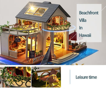 RHZN Miniature House Kit - DIY Dollhouse, 1:24 Scale, Wood Material, Holidays in Hawaii, Model TC4
