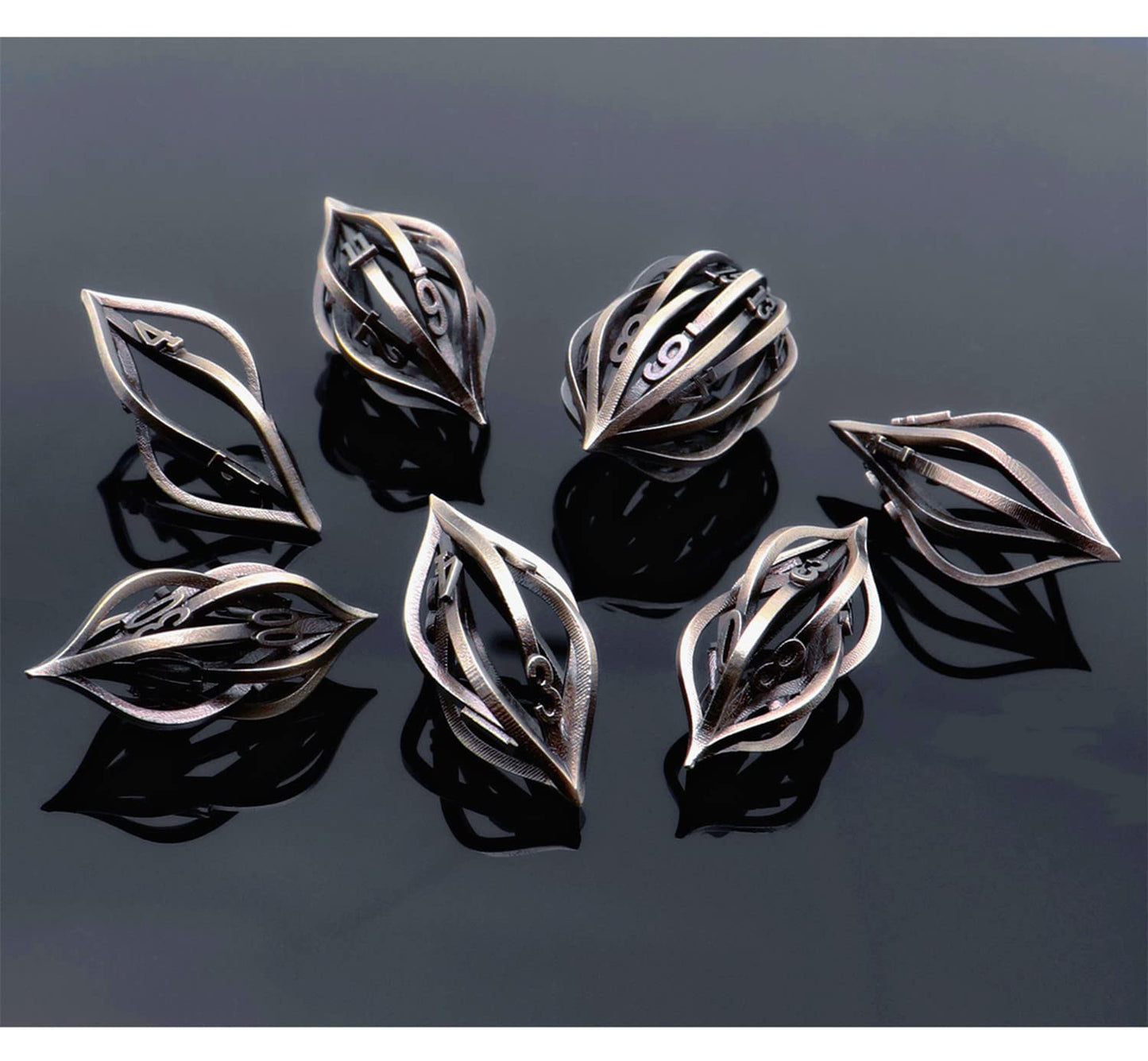 CREEBUY Metal DND Game Dice Set: Arcanum Dice for Dungeon and Dragons Table Games-Metal 3D Printed Hollow Dice Polyhedral D&D RP