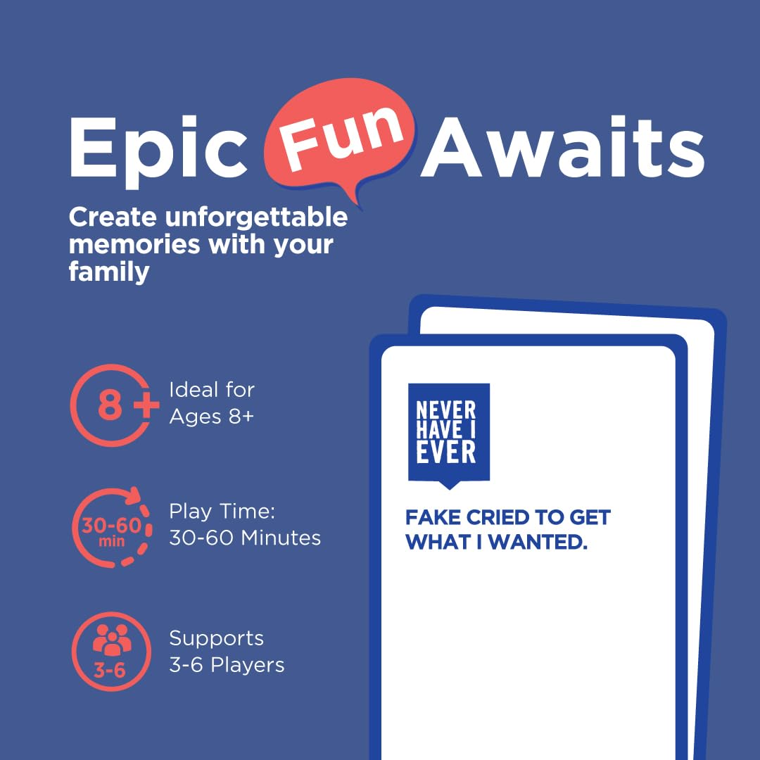 Never Have I Ever Card Game - Family Edition Volume 2, Includes Fun, Engaging Prompts for Interactive Family Game Nights, Vacati