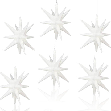 6 Pcs White Star Foil Balloons One-Piece 14-Pointed Star Balloons 4D Starburst Cone Mylar Balloons 22Inch Christmas Birthday Wed