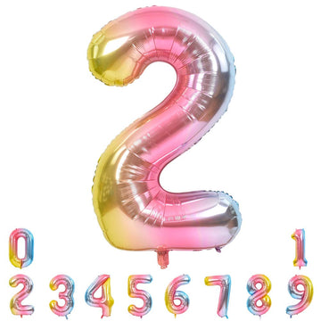 Toniful 40 Inch Rainbow Large Numbers Balloons 0-9, Number 2 Digital 2 Helium Balloons, Foil Mylar Big Number Balloons For Birth