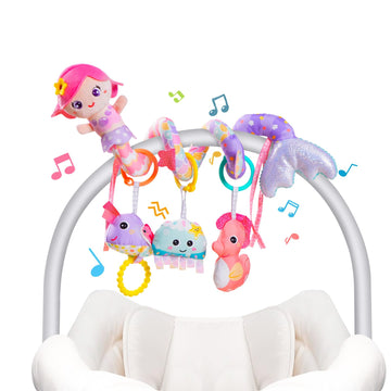Koty Carseat Toys Hanging, Pink Mermaid Stroller Toys For Babies 0-6 Months, Baby Car Seat Toy With Crinkle, Teether, Music Box,