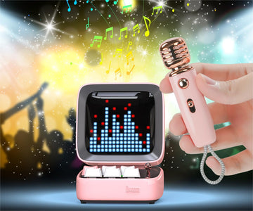 Divoom Ditoo-Mic - Wireless Bluetooth Karaoke Speaker With Microphone, Retro Pixel Art Display, Portable Mini Speaker For Car Ka