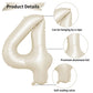 40 Inch Cream Number 4 Balloon, Beige Large 4Th Birthday Balloons, Digital 4 Cream White Giant 4 Foil Balloon Helium For Boys Gi