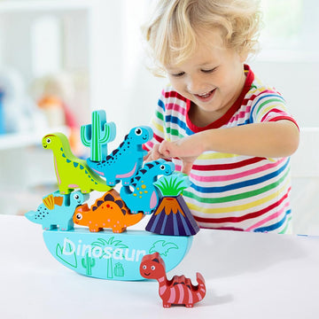 Licraft Dinosaur Wooden Stacking Toys For 3 4 5 6 7 8 Year Old Boys Girls Balance Competition Game For Family Birthday Dinosaur