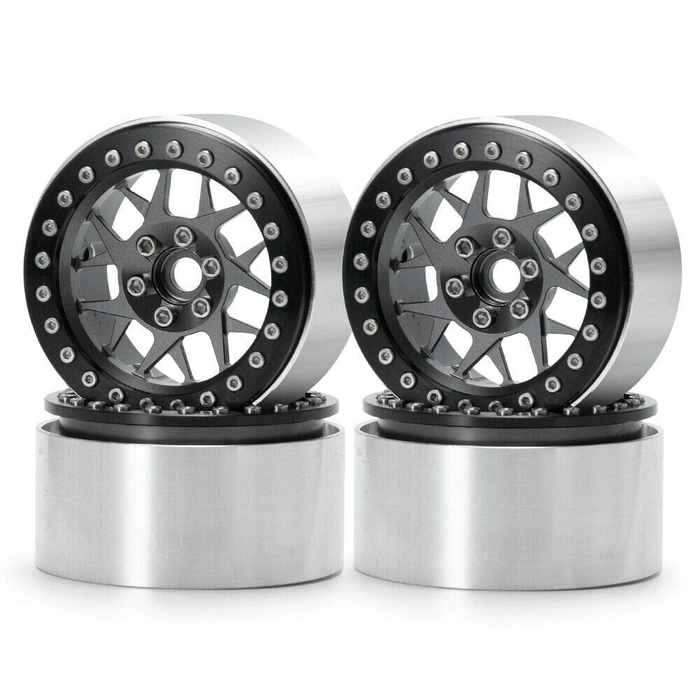 4PCS 2.2'' RC Aluminum Beadlock Wheels w/Hubs For 1/10 RC Axial Wraith RR10 YETI SCX10 D90 TRX4 CC01 (Titanium)