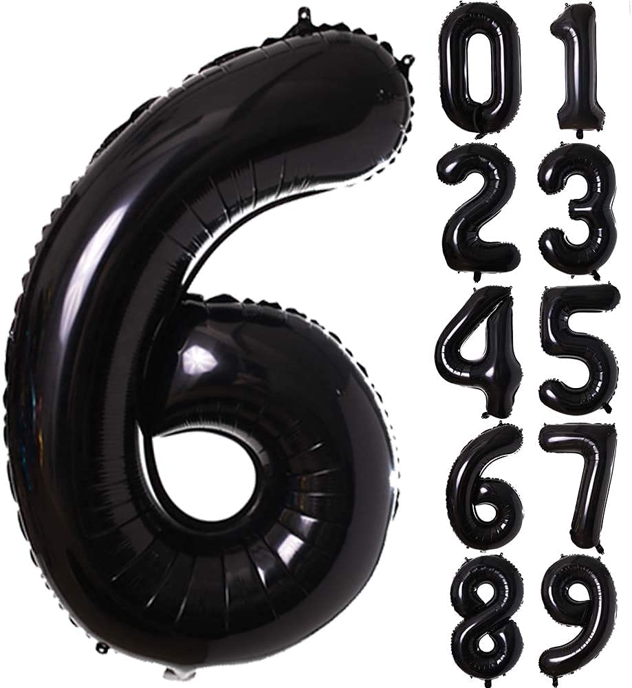 Atpata Funky Black Number Foil Balloons for Numeric Milestone Parties (40 INCH, 6)