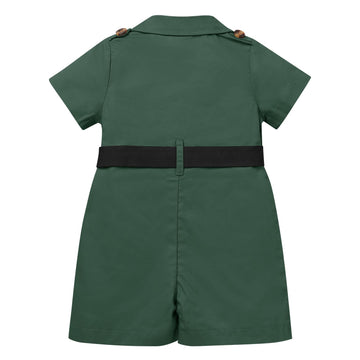 Idopip Baby Girls Wild Safari Outfit First Birthday Romper + Hat Jumpsuit Toddler Summer Party Clothes Set Overall Shorts Photo Shoot Bodysuit With Belt Green 0-6 Months