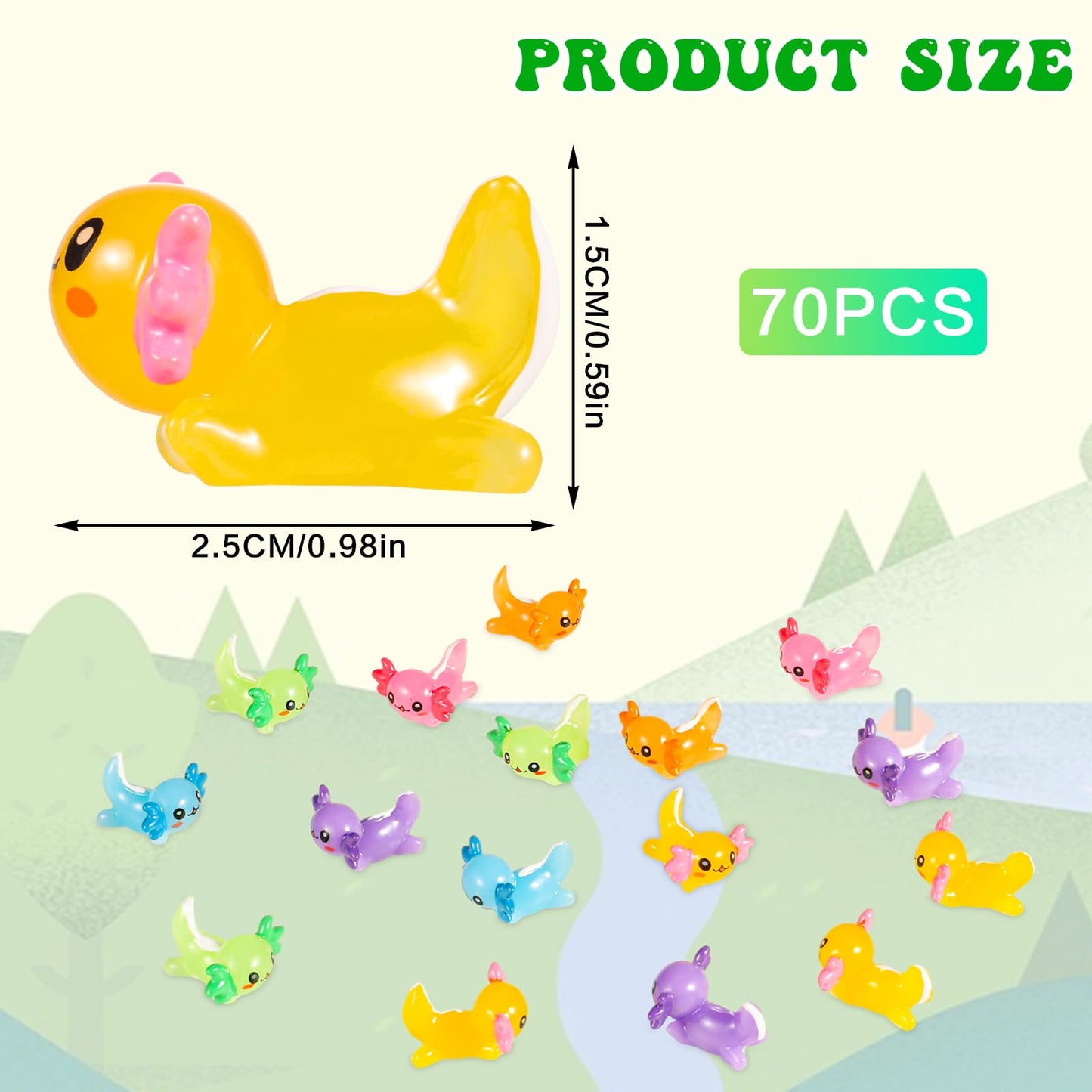 GGSTDDUP 70 Pcs Mini Resin Axolotl, Tiny Axolotl Miniature Figures Toy Mini Axolotl Charm Ornament for Fairy Garden Landscape Aq