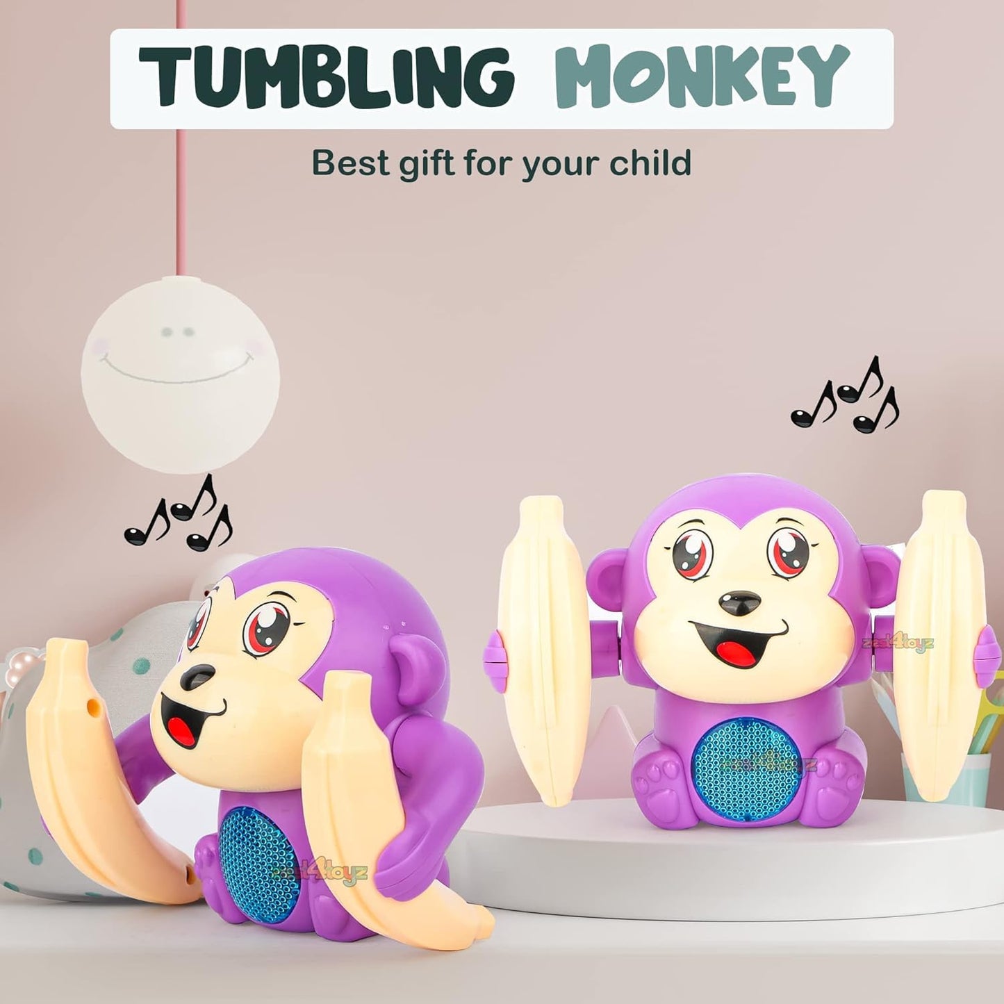 Zest 4 Toyz Dancing Musical Toy For Kids Tumbling Monkey Doll Toy Voice Control Sensor Rotating Arm Light Sound Toy Abs Battery