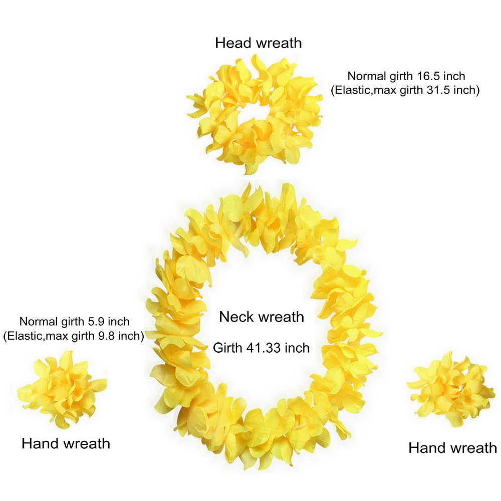 Bajotal Hawaiian Luau Hula Grass Skirt With Large Flower Costume Set For Dance Party Decorations Favors (32'' - Yellow)