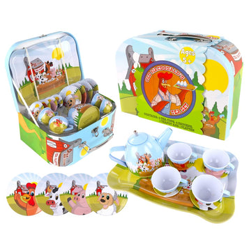 Regal Games Old Macdonalds Tea Time - Barnyard Animal Designed Kids Tea Time Set - Includes 1 Teapot, 4 Cups, 4 Saucers, 1 Plat