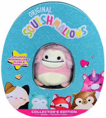 Squishmallow Official Kellytoy Collector'S Tin Set With Micromallow Exclusive Pin And Trading Cads Choose Your Favorite Or Collect Them All (Brina The Bigfoot)