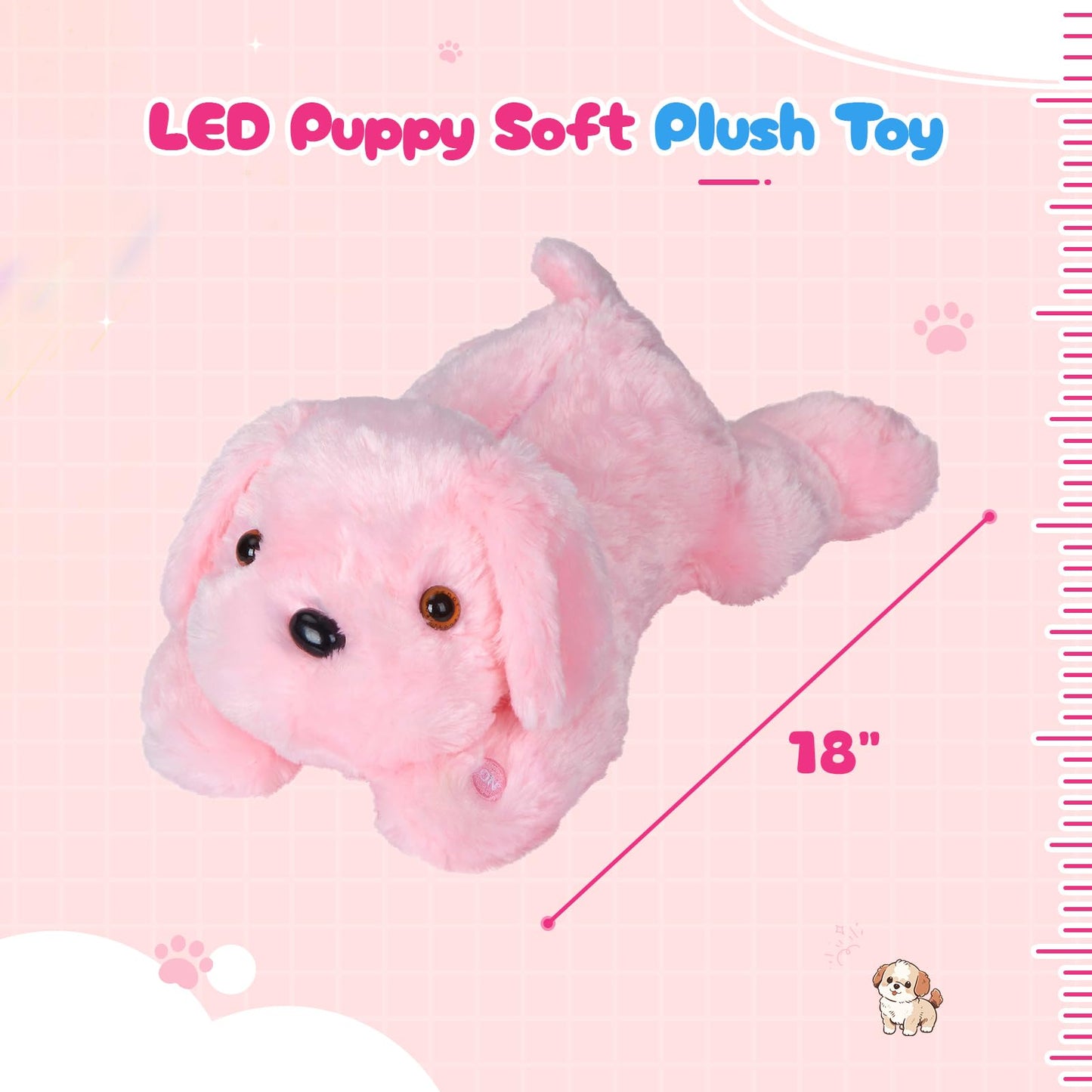Wewill 18'' Light Up Pink Puppy Dog Led Stuffed Animal With Colorful Night Light Glow Soft Plush Toy Gifts For Kids On Christmas Birthday