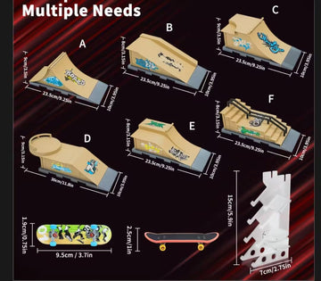 FAYITING Finger Skateboard Park Ramp Set, 6 in 1 Mini Finger Skatepark for Fingerboards, Finer Skateboard Ramps Toys for Finger