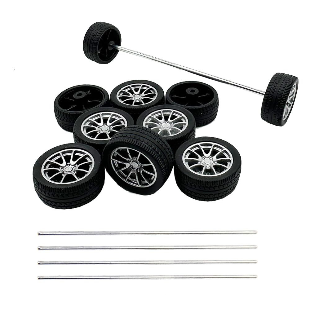 10PCS Toy Car Wheels 28mm Rubber Tire Wheels with Metal Shaft for RC Car Truck DIY Model Toy Wheel Replacement Accessories (2.5x