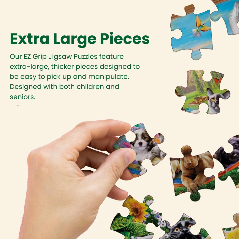 MasterPieces - 300 Piece Jigsaw Puzzle, Large EZ Grip Shapes, Mountain Meadow Farm, Fun for Adults, Seniors, Family, Kids, Matte