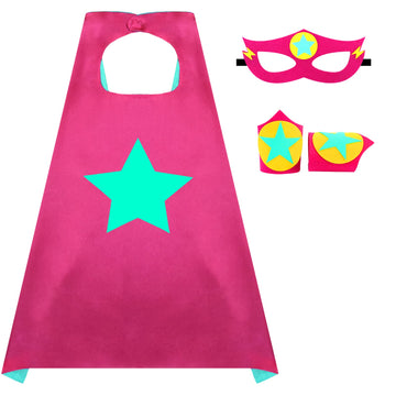 Irolewin Superhero Boys-Girls-Cape And Mask For Kids Super Hero Dress Up Costume Halloween Party Favors Double-Sided (Rose Yellow Green)