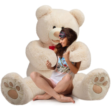 Hollyhome 5Ft Giant Teddy Bear Stuffed Animal Huge Teddy Bear Plush With Big Footprints Valentines Gift 5 Feet Beige