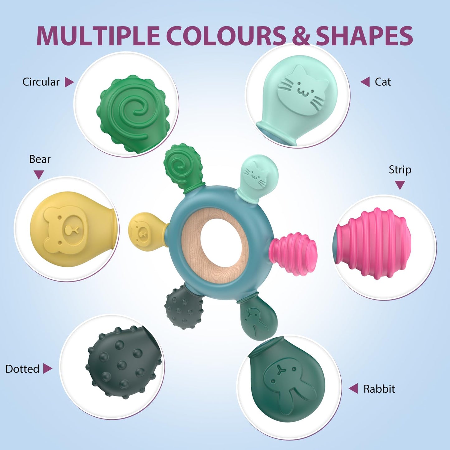 akolik Teething Toys for Babies  Baby Teethers Toy Teething Ring Silicone  Grasping Teething Toy  BPA Free Teething Newborn Accessories for Baby 0 3 6 9 12 18 Months (Blue B)