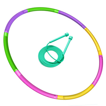 Weokll Toy Color Hoop And Jump Rope For Kids, Detachable & Size Adjustable Plastic Colourful Exercise Hoop For Boys And Girls Pa