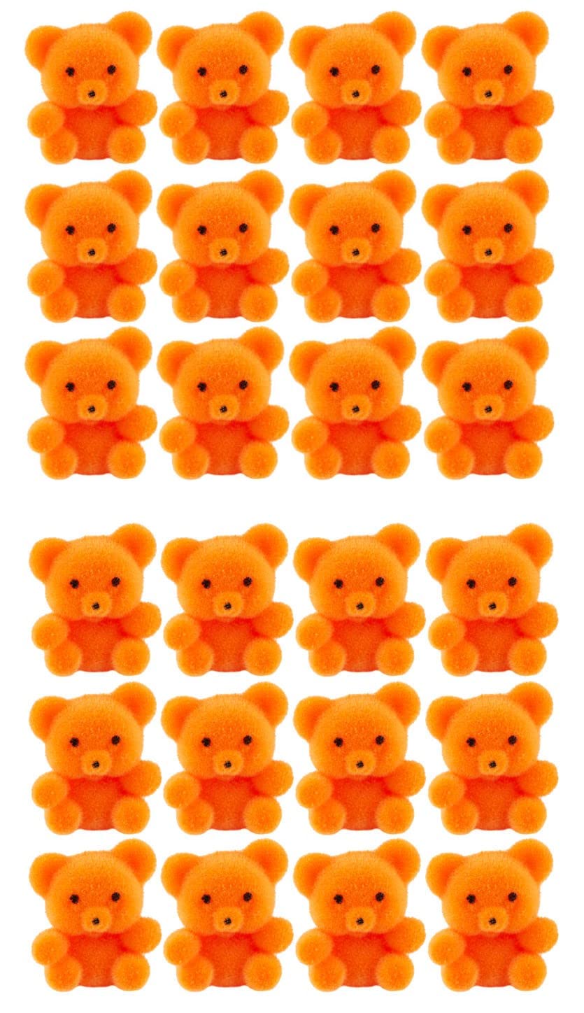 Factory Direct Craft Package Of 24 Sitting Flocked Orange Miniature Teddy Bears - Tiny Bear Shaped Figurines (Size: 1 Inch)
